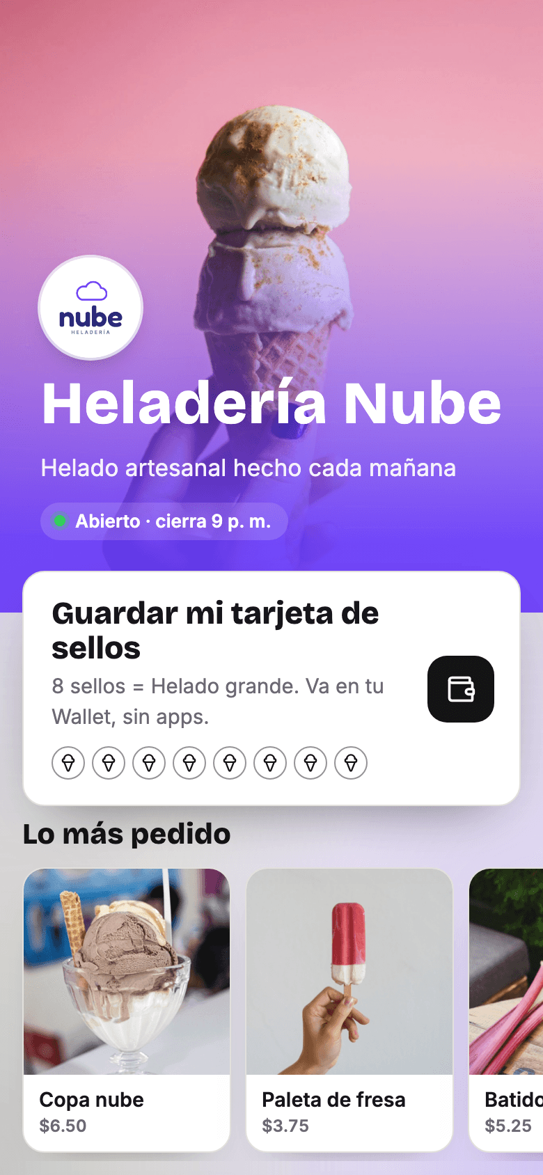 Página de ejemplo de Heladería Nube