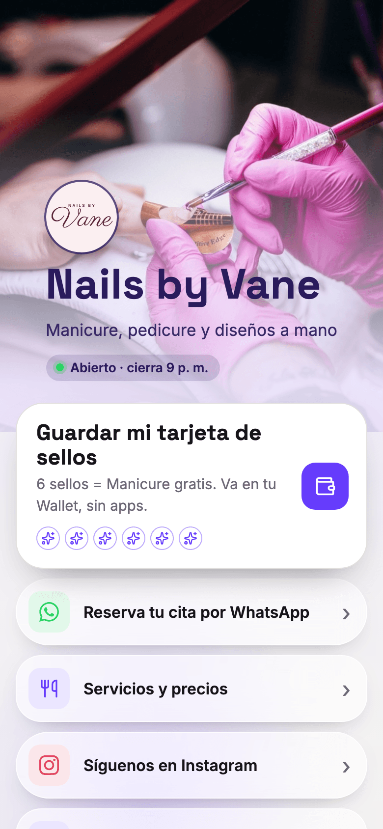 Página de ejemplo de Nails by Vane